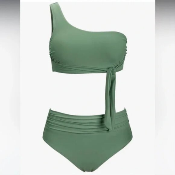 CupShe Women's Two Piece One Shoulder High Waister Bikini Set Size Large NWT - Picture 1 of 6